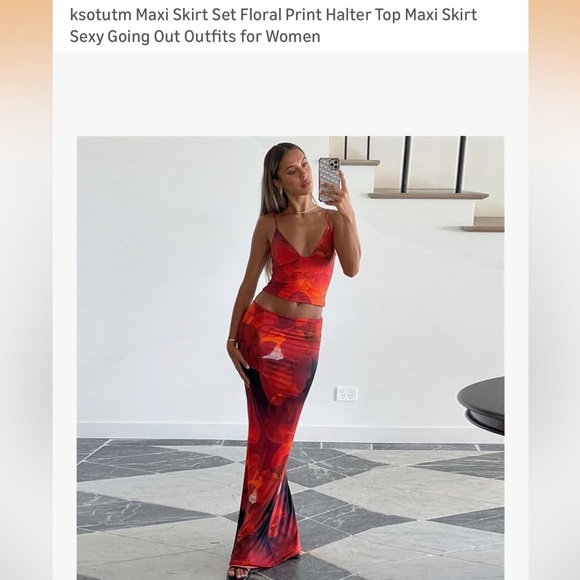 Dresses & Skirts - Vibrant Red and Orange Two-Piece Set